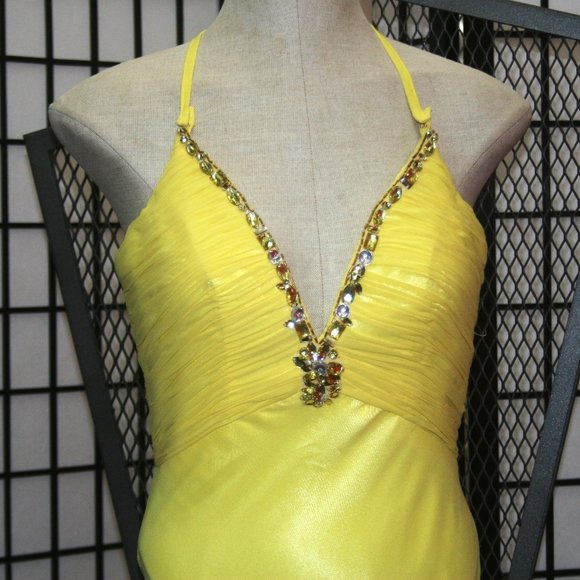 Sunshine Yellow Gown with Jewelled Sheer Back - Picture 2 of 11